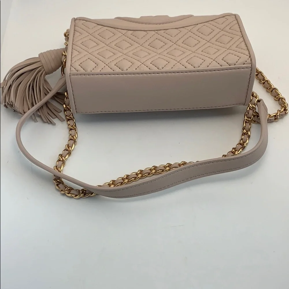 Tory Burch Leather Quilted Flap Micro Crossbody with Gold Chain and Tassel